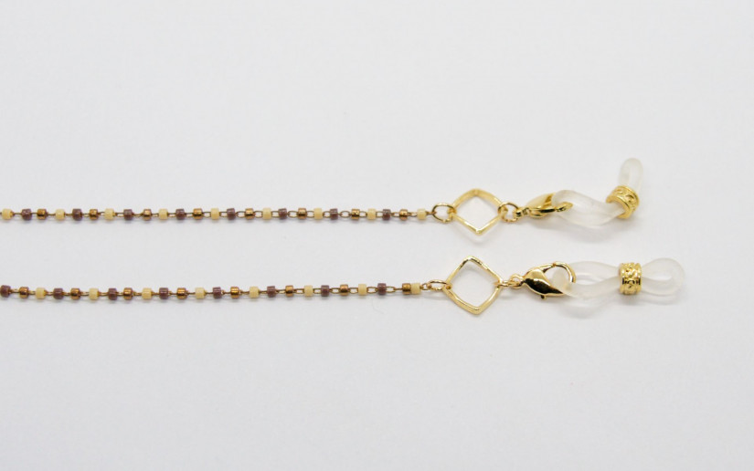 Elegante goldene Brillenkette mit Rocailles-Perlen