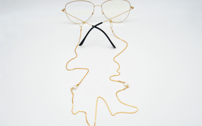 Goldene Brillenkette mit Süsswasser Perle